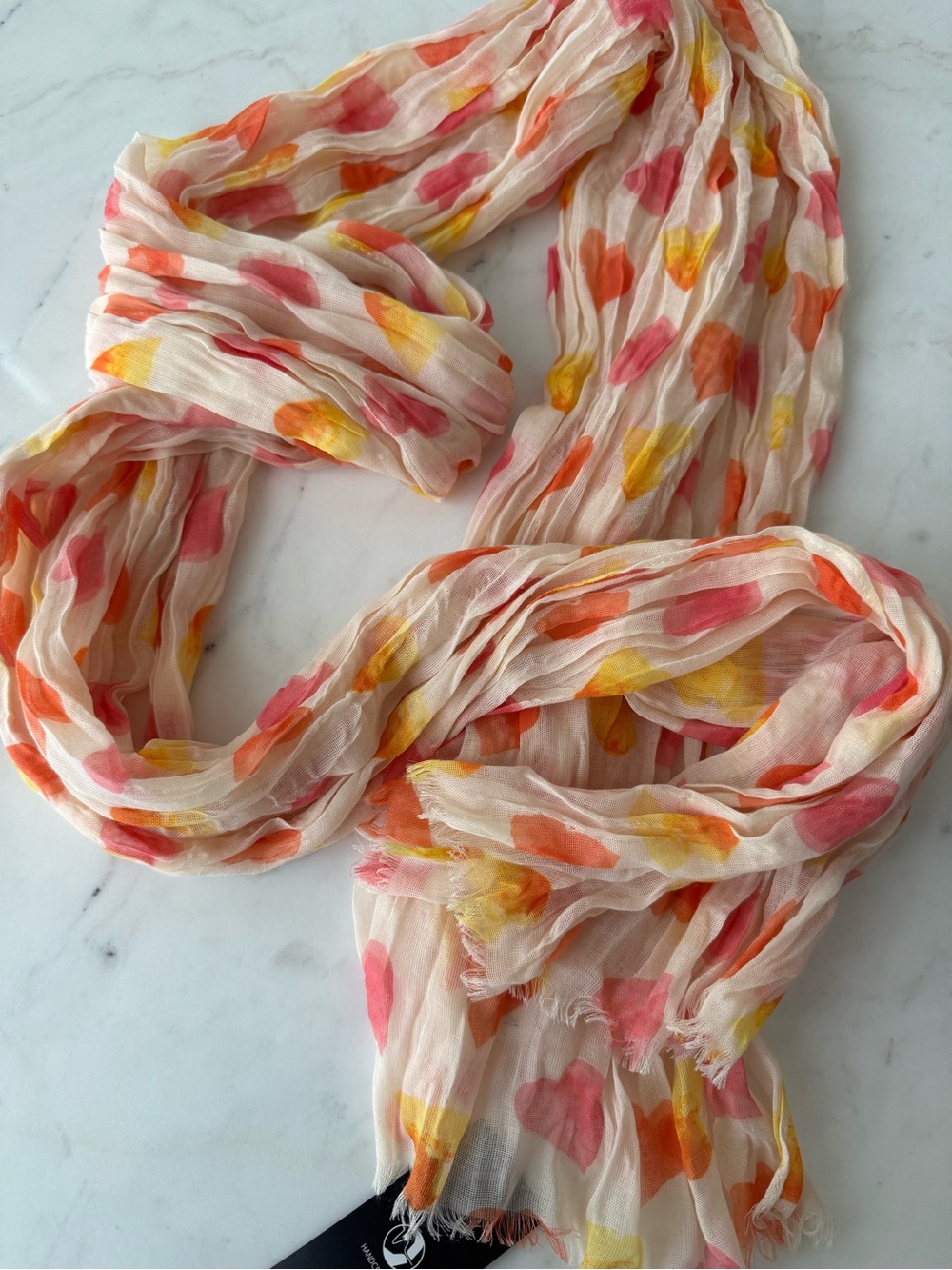 NWT Fraas Pastel Heart Scarf | Lightweight Yellow Pink Orange Wrap